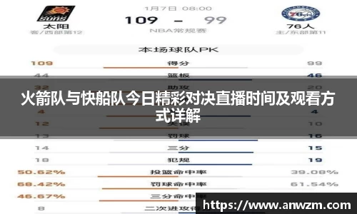 火箭队与快船队今日精彩对决直播时间及观看方式详解